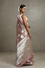 Mauve Tissue Silk Saree with Silver Zari Circular Motifs