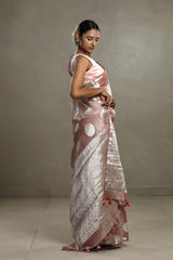 Mauve Tissue Silk Saree with Silver Zari Circular Motifs