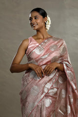 Mauve Tissue Silk Saree with Silver Zari Circular Motifs