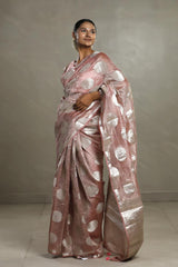 Mauve Tissue Silk Saree with Silver Zari Circular Motifs