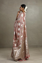Mauve Tissue Silk Saree with Silver Zari Circular Motifs