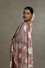 Mauve Tissue Silk Saree with Silver Zari Circular Motifs