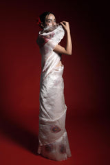 Ivory Tissue Silk Party Wear Saree With Cutwork Border