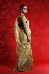 Golden Yellow Tissue Silk Saree with Beads Embellishments