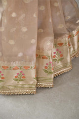 Golden White Tissue Silk Saree with Blue Designer Blouse