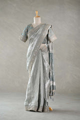Silver Blue Tissue Silk Saree with Designer Blouse