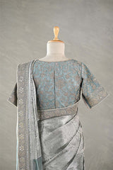 Silver Blue Tissue Silk Saree with Designer Blouse