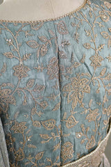 Silver Blue Tissue Silk Saree with Designer Blouse