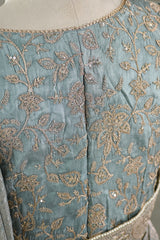 Steel Blue Tissue Silk Saree with Designer Blouse