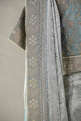 Steel Blue Tissue Silk Saree with Designer Blouse