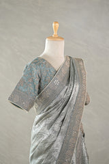 Steel Blue Tissue Silk Saree with Designer Blouse