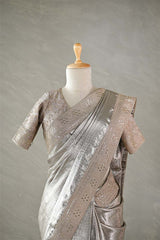 Silver Tissue Silk Saree with Designer Blouse