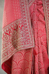 Red Tissue Silk Saree With Embellished Lace Border
