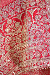 Red Tissue Silk Saree With Embellished Lace Border