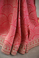 Red Tissue Silk Saree With Embellished Lace Border