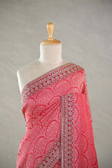 Red Tissue Silk Saree With Embellished Lace Border