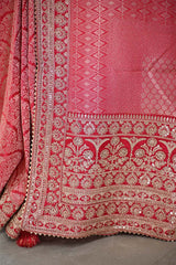 Red Tissue Silk Saree With Embellished Lace Border