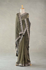 Black Tissue Silk Saree with Gold Zari Stripes