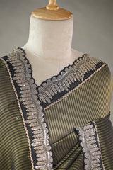 Black Tissue Silk Saree with Gold Zari Stripes