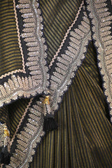 Black Tissue Silk Saree with Gold Zari Stripes