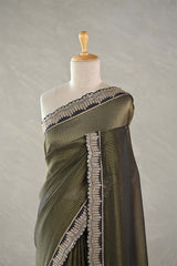 Black Tissue Silk Saree with Gold Zari Stripes