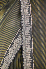 Black Tissue Silk Saree with Gold Zari Stripes