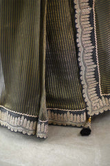 Black Tissue Silk Saree with Gold Zari Stripes
