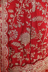 Rust Red Tissue Silk Saree with Silver Zari Stripes and Beads