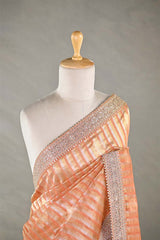 Orange Tissue Silk Saree With Embellished Lace Border