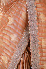 Orange Tissue Silk Saree With Embellished Lace Border