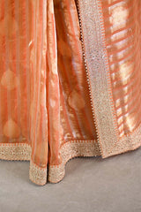 Orange Tissue Silk Saree With Embellished Lace Border