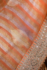 Orange Tissue Silk Saree With Embellished Lace Border