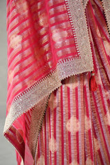 Red Tissue Silk Saree With Embellished Lace Border