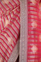 Red Tissue Silk Saree With Embellished Lace Border