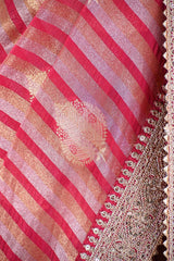 Red Tissue Silk Saree With Embellished Lace Border