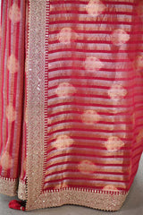 Red Tissue Silk Saree With Embellished Lace Border