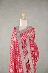 Red Tissue Silk Saree With Embellished Lace Border