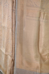 Golden Grey Brocade Handloom Banarasi Tissue Silk Saree with Gold Zari Border