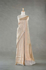 Golden Grey Brocade Handloom Banarasi Tissue Silk Saree with Gold Zari Border