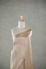 Golden Grey Brocade Handloom Banarasi Tissue Silk Saree with Gold Zari Border