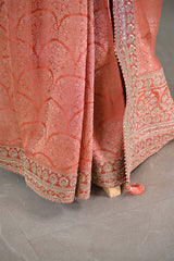Orange Tissue Silk Saree With Embellished Lace Border