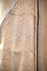 Golden Grey Brocade Handloom Banarasi Tissue Silk Saree with Gold Zari Border