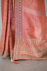 Orange Tissue Silk Saree With Embellished Lace Border