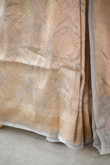 Golden Grey Brocade Handloom Banarasi Tissue Silk Saree with Gold Zari Border