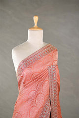Orange Tissue Silk Saree With Embellished Lace Border
