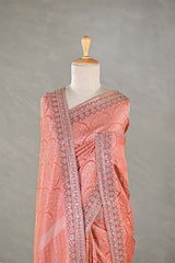 Orange Tissue Silk Saree With Embellished Lace Border