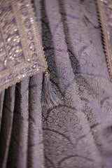 Lilac Tissue Silk Saree With Embellished Lace Border