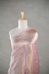 Pink Brocade Handloom Banarasi Tissue Silk Saree with Gold Zari Border