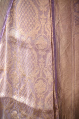 Pink Brocade Handloom Banarasi Tissue Silk Saree with Gold Zari Border