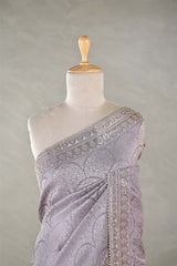 Lilac Tissue Silk Saree With Embellished Lace Border